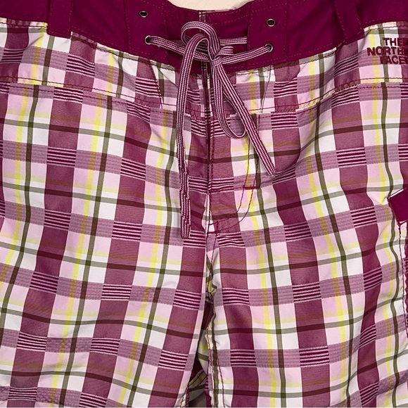 Size 6 The North Face Purple Yellow Plaid Shorts Drawstring Waistband Swim - Picture 4 of 11